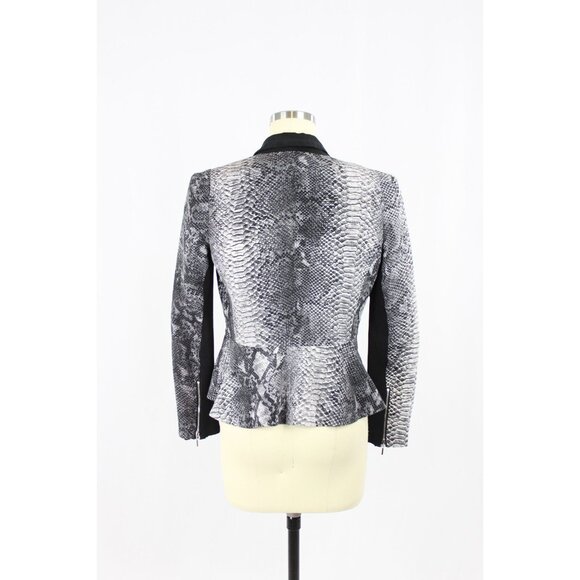 REBECCA TAYLOR Grey Python Snake Print Silk Crepe Peplum Blazer, Size 2 - Picture 3 of 14